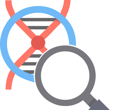 DNA helix with magnifying glass